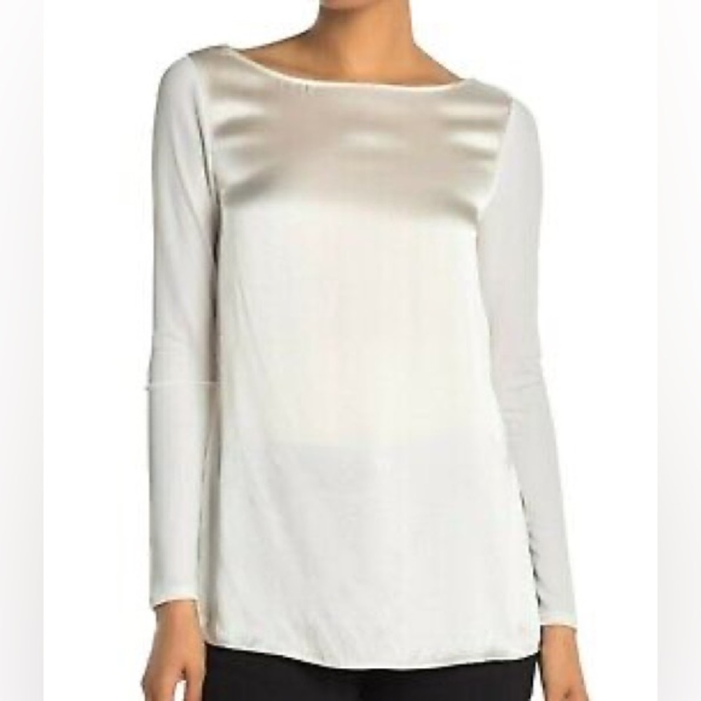 Club Monaco Chack Ribbed Sleeve Silk Blend Long Sleeve Top